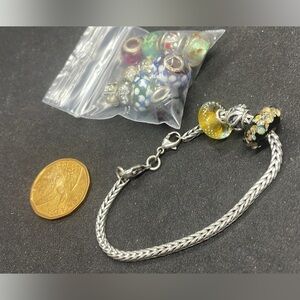 Trollbeads Sterling Silver Charm Bracelet with Colorful Beads, 7”